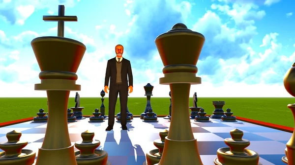 Businessman on chess board — Stock Photo, Image