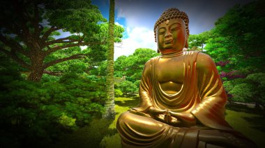 Japon bahçe Buda heykeli