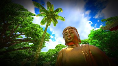 Japon bahçe Buda heykeli