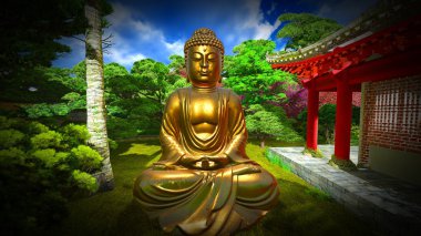 Japon bahçe Buda heykeli