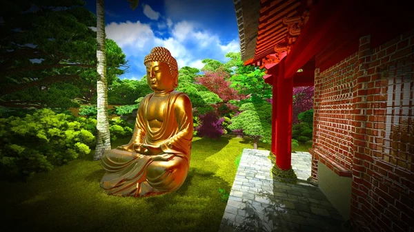 佛雕像在日本花园 — 图库照片