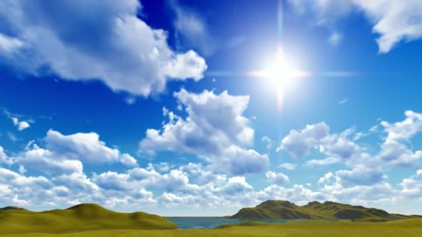 Cielo azul con paisaje nublado — Vídeo de stock