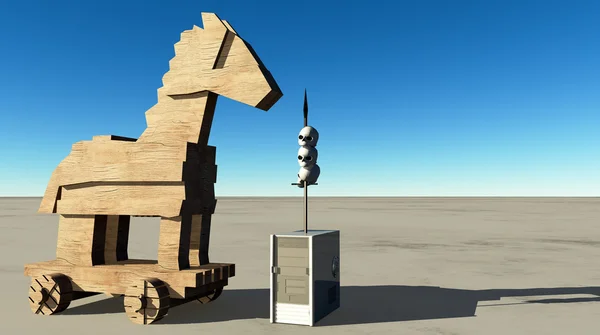 Trojan horse and computer — Stock Photo, Image