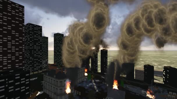 A város pusztító szökőár — Stock videók