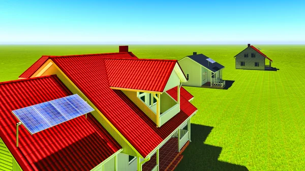 Painéis solares em casas — Fotografia de Stock