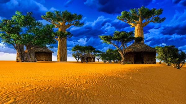 African village with traditional huts — Stock Photo, Image