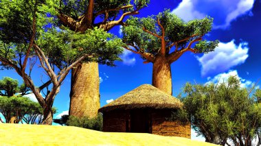 Geleneksel kulübeleri ile Afrika Köyü