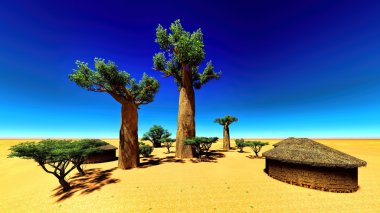 Geleneksel kulübeleri ile Afrika Köyü