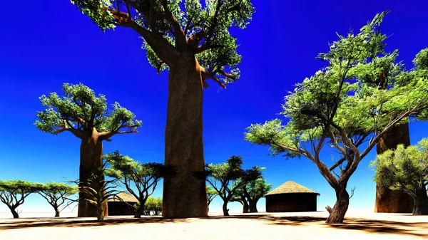 Aldeia africana com cabanas tradicionais — Fotografia de Stock