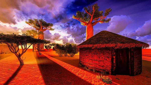 African village with traditional huts — Stock Photo, Image