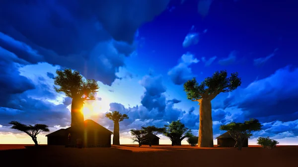 African village with traditional huts — Stock Photo, Image