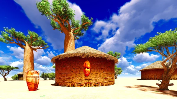 Aldeia africana com cabanas tradicionais — Fotografia de Stock