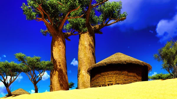 Villaggio africano con capanne tradizionali — Foto Stock