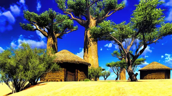 Geleneksel kulübeleri ile Afrika Köyü