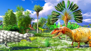Tropical dinosaur park clipart