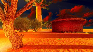 Geleneksel kulübeleri ile Afrika Köyü