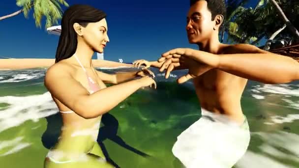 Pareja romántica en el paraíso tropical al atardecer — Vídeos de Stock