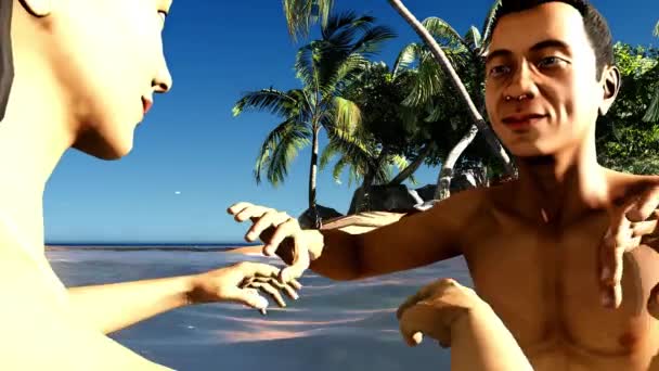 Pareja romántica en el paraíso tropical al atardecer — Vídeo de stock