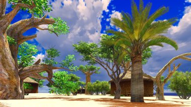 Geleneksel kulübeleri ile Afrika Köyü