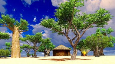 Geleneksel kulübeleri ile Afrika Köyü