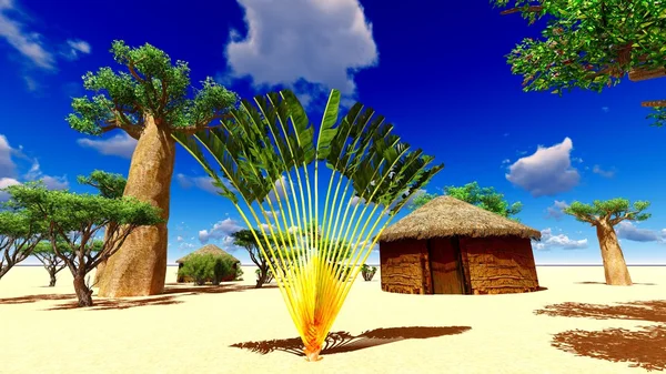 African village with traditional huts — Stock Photo, Image