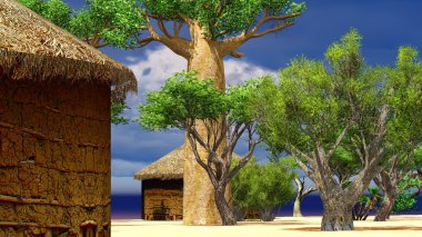 Geleneksel kulübeleri ile Afrika Köyü