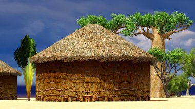 Geleneksel kulübeleri ile Afrika Köyü