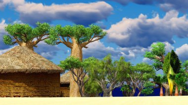 Geleneksel kulübeleri ile Afrika Köyü