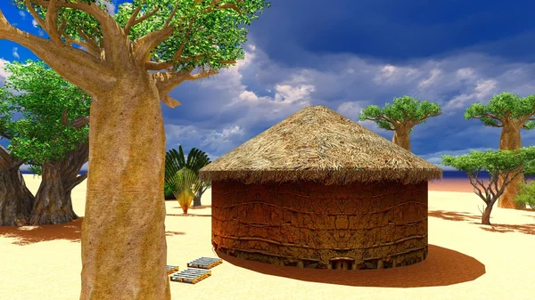 Villaggio africano con capanne tradizionali — Foto Stock