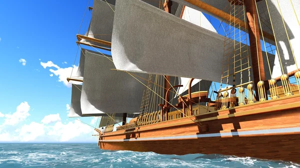 Pirate brigantine at sea — Stock Photo, Image