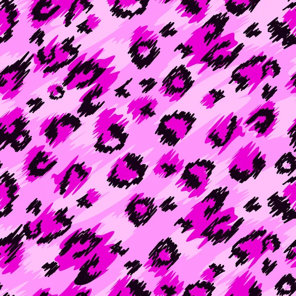 ベクトルシームレスパターン ヒョウ柄 明るいピンクの背景に黒とピンクの斑点を持つ動物の皮膚の背景 壁紙のための — ストックベクタ