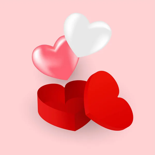 Boîte Cadeau Ouverte Rouge Forme Coeur Élément Graphique Pour Saint — Image vectorielle