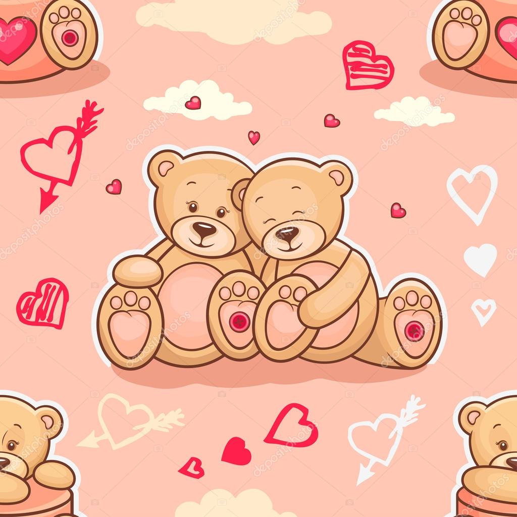 Teddy bears in amore samless — Vettoriale Stock