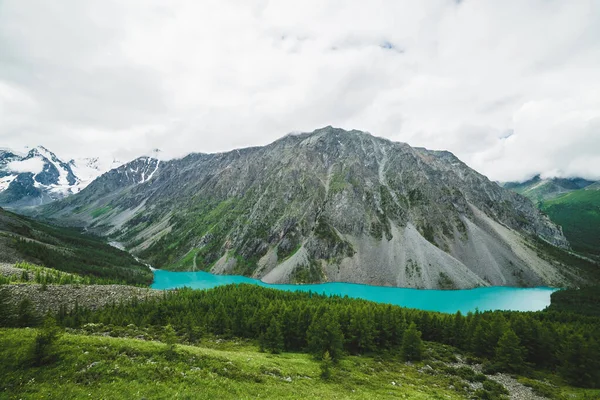 Spectacular View Hill Scenic Valley Big Beautiful Mountain Lake Forest — Stock Photo, Image