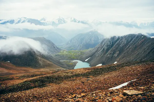 Stimmungsvolle Alpine Landschaft Bis Hin Zum Gletschersee Hochlandtal Blick Vom — Stockfoto