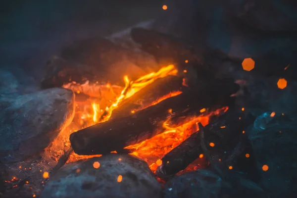 Des Bois Chauffage Brûlés Par Feu Brûlaient Gros Plan Fond — Photo