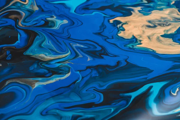 Fluido Fluorescente Fondo Arte Tonos Azules Con Dorado Efecto Ondulante — Foto de Stock