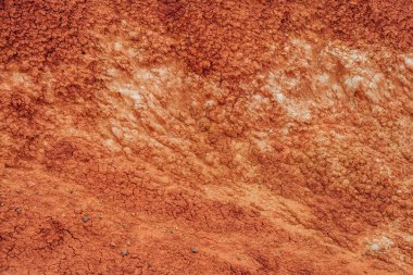 Çatlak kuru toprakların doğa arka planı. Çatallı toprağın doğal dokusu. Kırık kil yüzeyi, çorak çorak araziye yakın çekim. Kurak iklimle dolu bir bölge. Dünyada cansız bir çöl