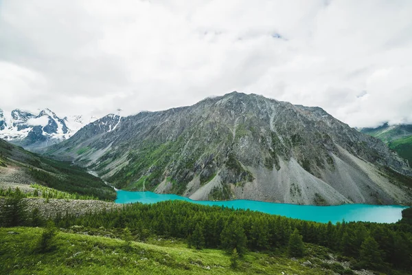 Spectacular View Hill Scenic Valley Big Beautiful Mountain Lake Forest — Stock Photo, Image