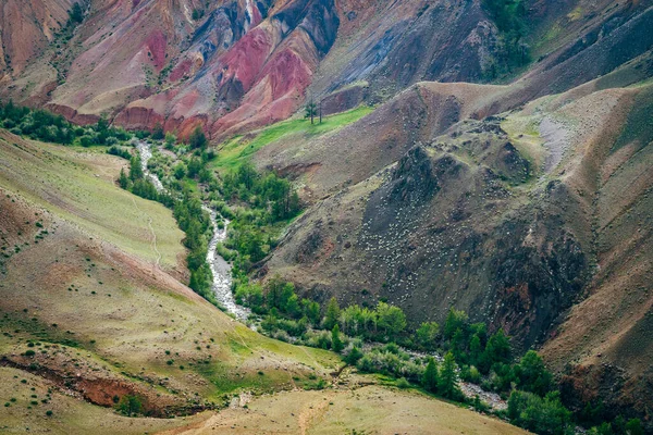 Hermoso Río Montaña Árboles Verdes Valle Entre Colinas Barro Multicolor — Foto de Stock