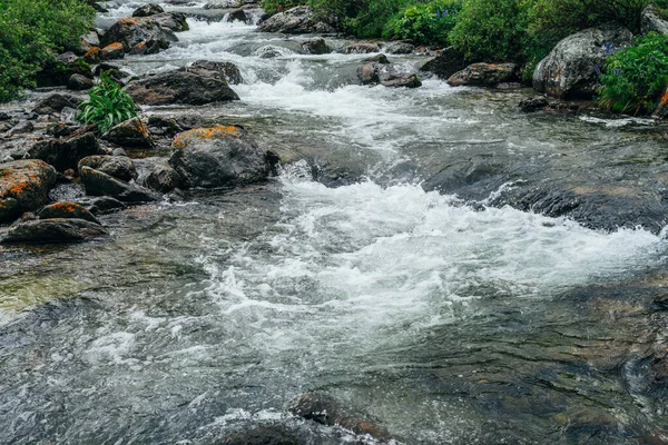 Schöne Landschaft Mit Steinen Wasser Riffelung Des Gebirgsflusses Mächtiger Wasserstrom — Stockfoto
