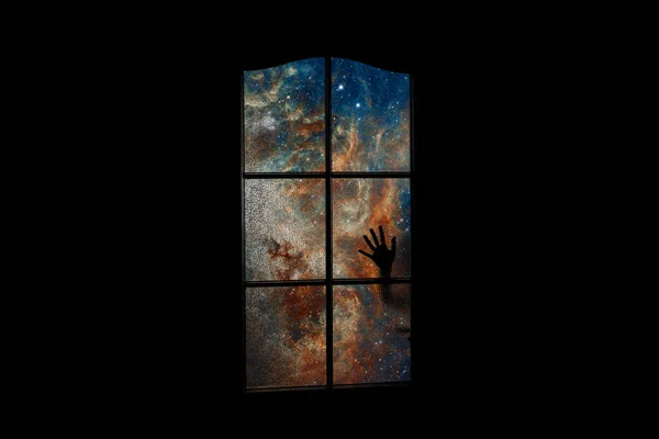 Душа Космосі Зачиненими Дверима Багато Зірок Блакитної Туманності Темній Кімнаті — стокове фото
