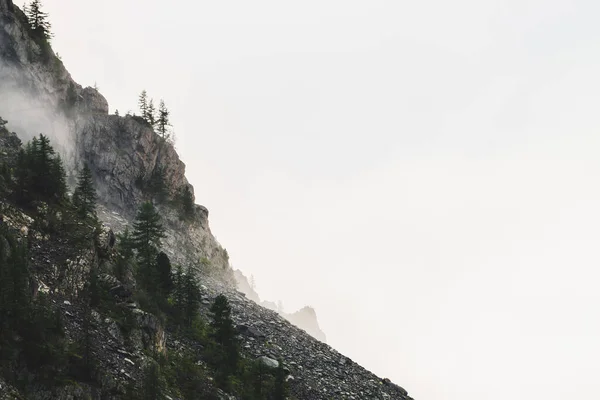 Dramatisch Düsterer Nebel Inmitten Riesiger Felsiger Berge Stimmungsvoller Blick Auf — Stockfoto
