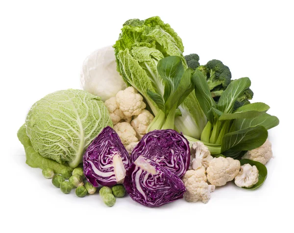 Group Green Vegetables Fruits White Background — Stock Photo, Image