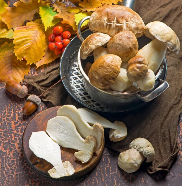 Steinpilze Edulis Über Holz Hintergrund Köstliche Bio Pilze Kochen — Stockfoto