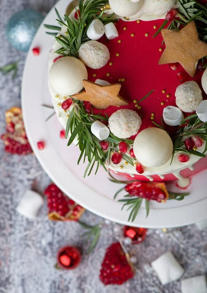 Рождественский Новогодний Торт Глазурью Сливочного Сыра Клюквы — стоковое фото