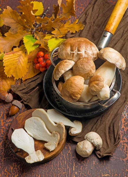 Steinpilze Edulis Über Holz Hintergrund Köstliche Bio Pilze Kochen — Stockfoto