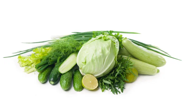 Composición Con Verduras Crudas Aisladas Sobre Blanco —  Fotos de Stock