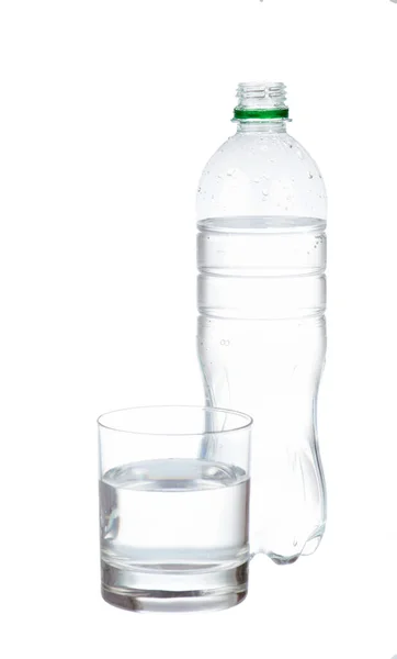Water Plastic Bottle Glass Isolated White Background — Stock Photo, Image