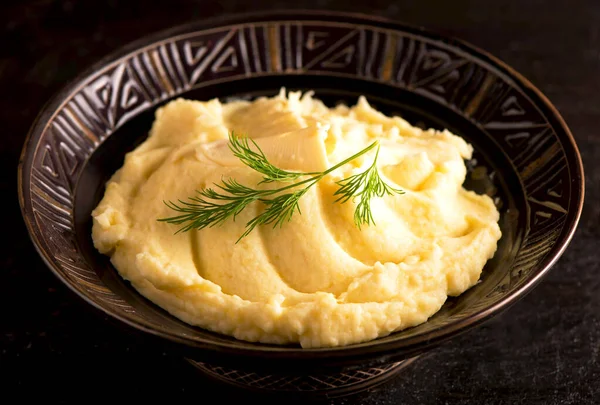 Purée Pommes Terre Dans Bol Sur Une Table Bois — Photo